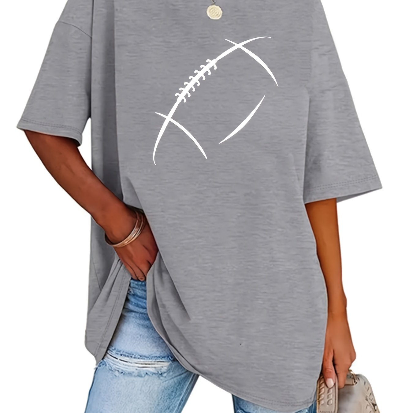TEMU Plus Size - Plus Size - Fashionable Round-neck T-shirt With Printed Patterns In Plus Size