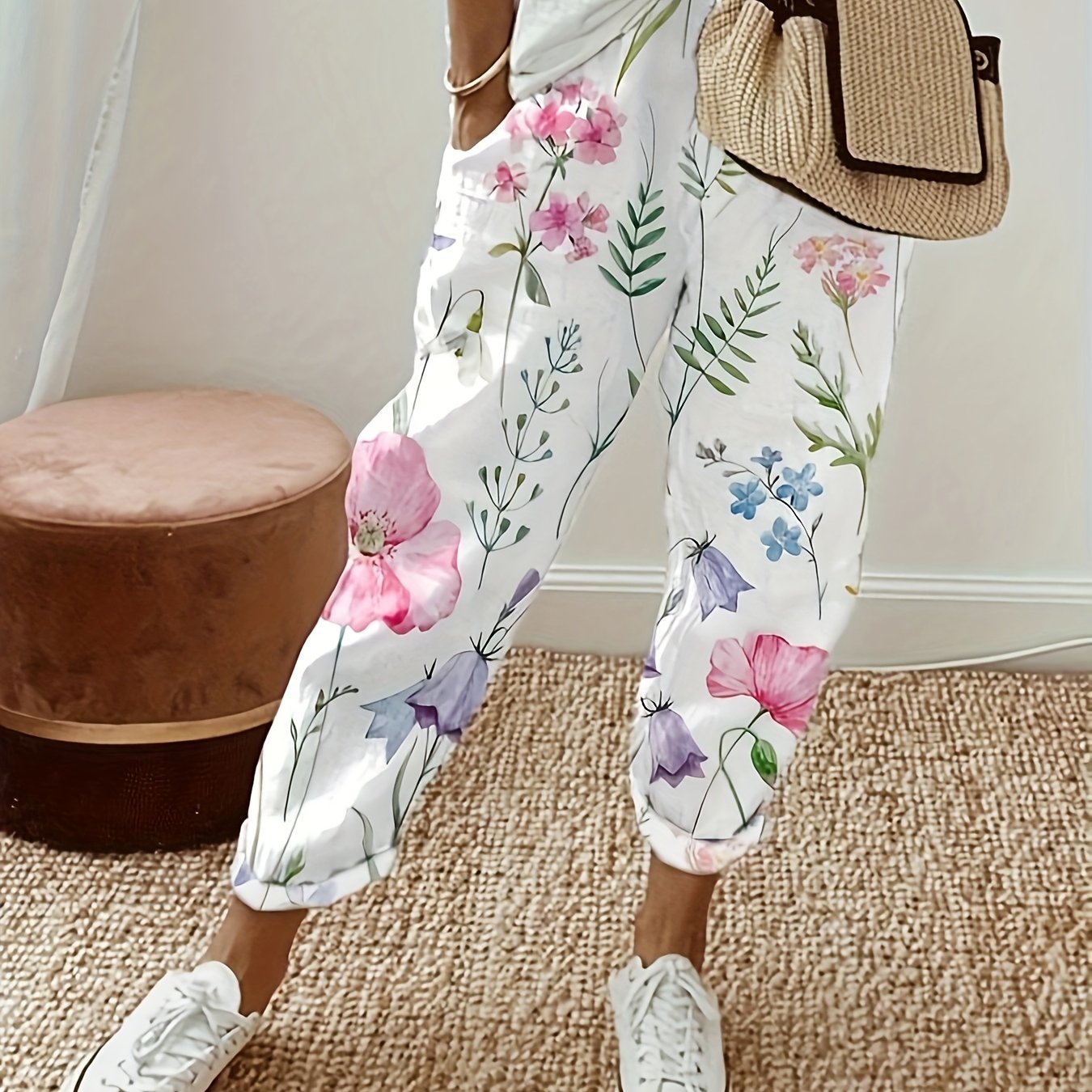 Printed Versatile Pants For Women, Casual Loose Elastic Waist Trousers