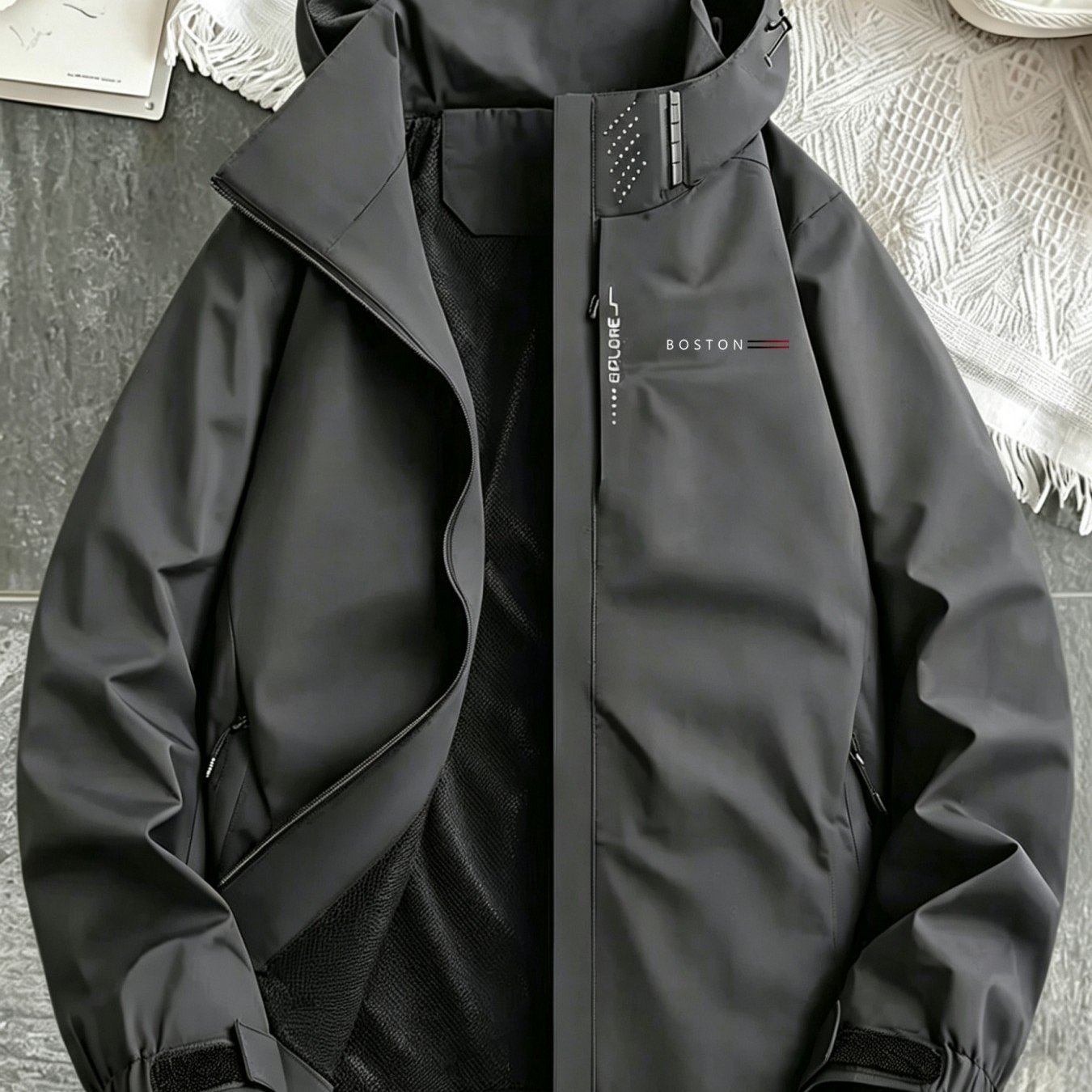 TEMU Men's Hiking Mountaineering Windproof Jacket, Detachable Hooded Coat, Suitable For Outdoor Sports And Vacation