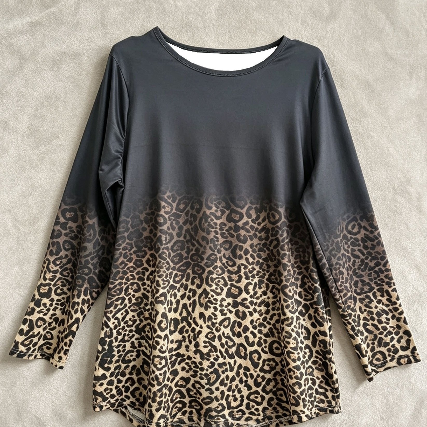 TEMU Plus Size, Plus Size Women's Autumn/ Printed Casual Crew Neck Long Sleeve T-shirt, Long Casual T-shirt Top, And Machine Washable, Suitable For