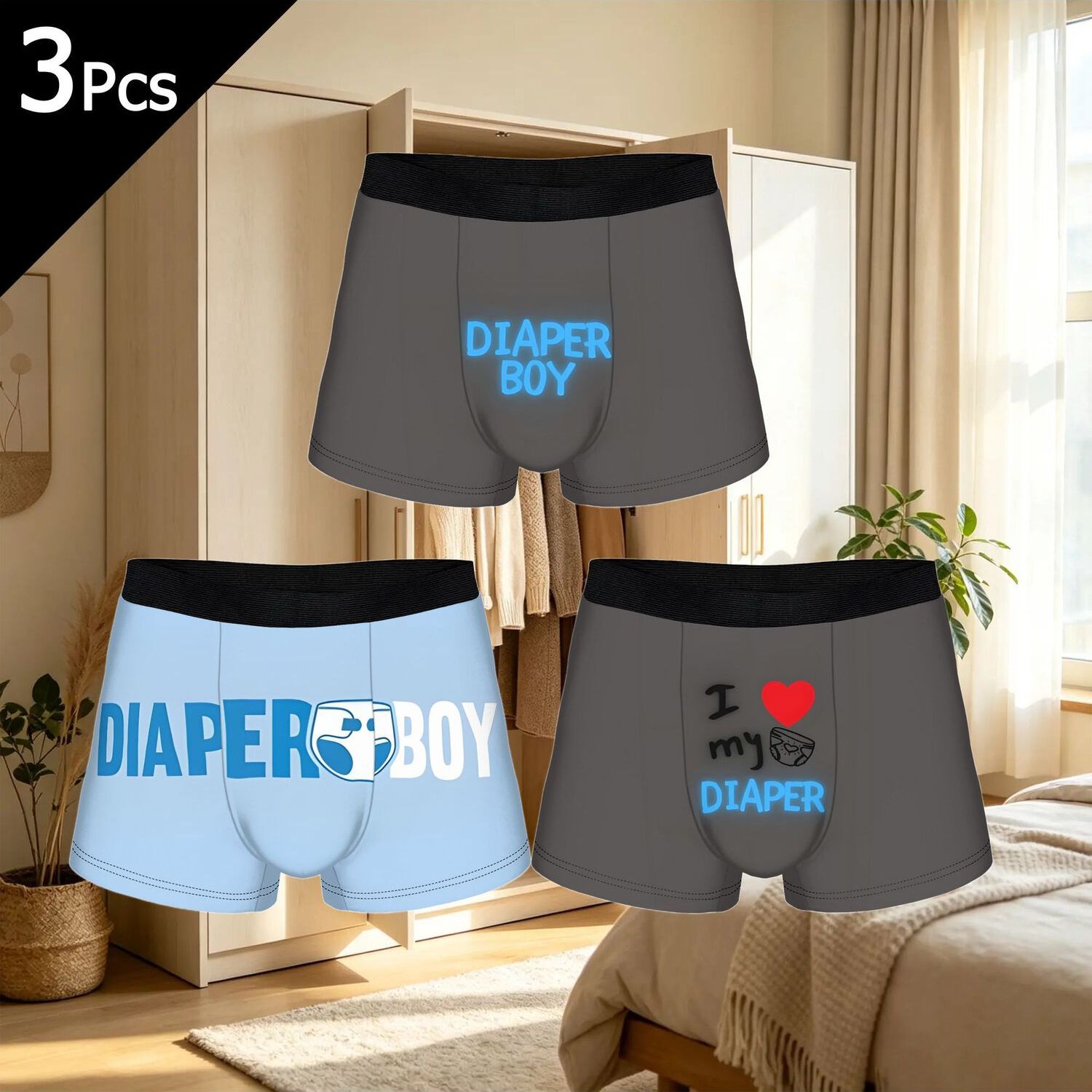 TEMU 3pcs Diaper Blue Biihudu Underpants Breathable Panties Men's Underwear Comfortable Biihudu Shorts Boxer Briefs