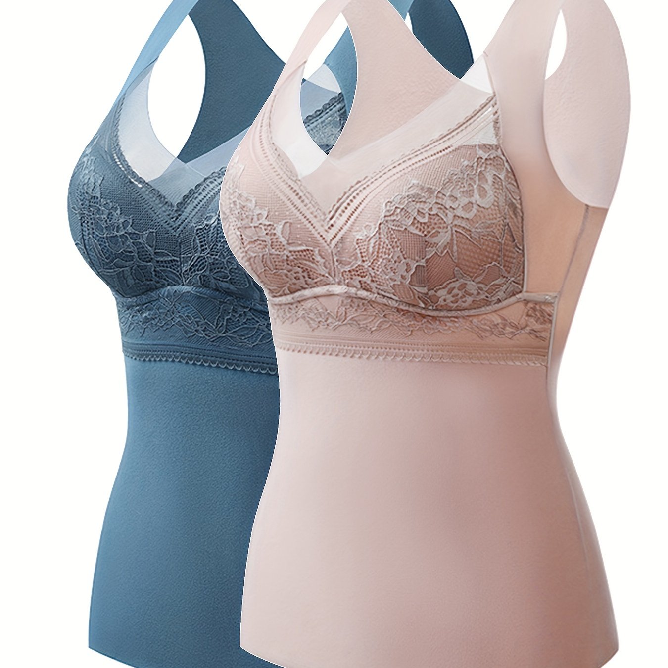 2 in 1 Built in Bra Thermal Tank Top Lace Decor Carefree - Temu Kuwait