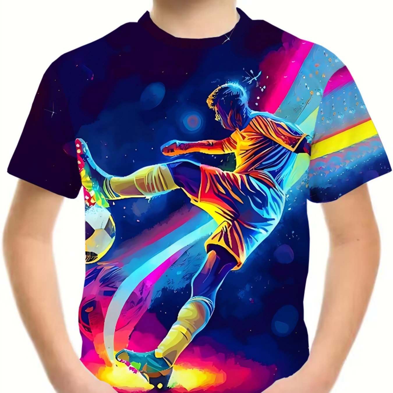 Image of 3d Printed Football Pattern Boys' Short Sleeve T-shirt, Round Neck Casual Tee, Comfortable And Soft, Ideal For Outdoor Wear, Perfect Outdoor Attire