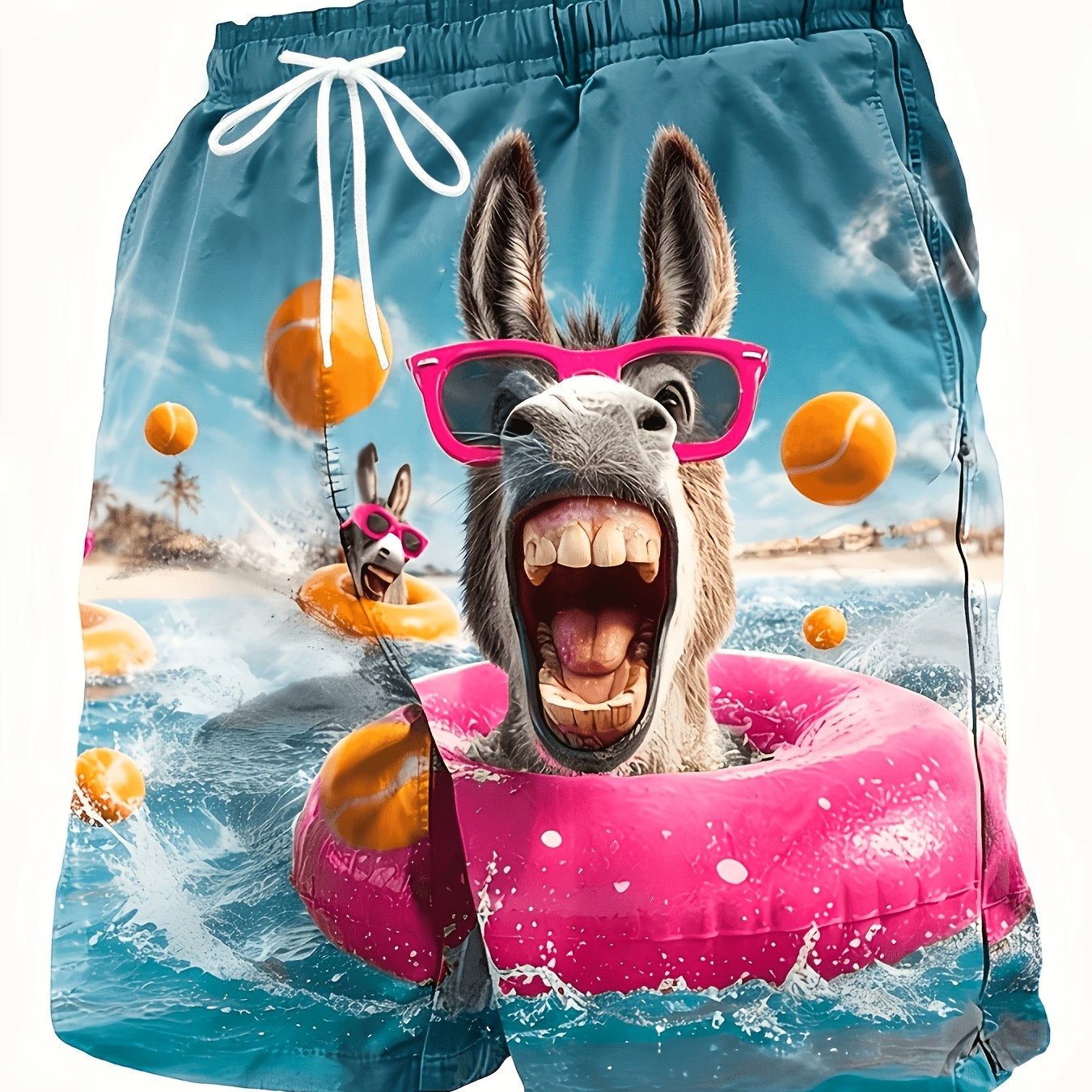 TEMU Men's Beach Shorts With Donkey Surfing Print, Vacation Sports Shorts, Casual Versatile Fashion, Instagram Style, For Seaside Vacations, Pool