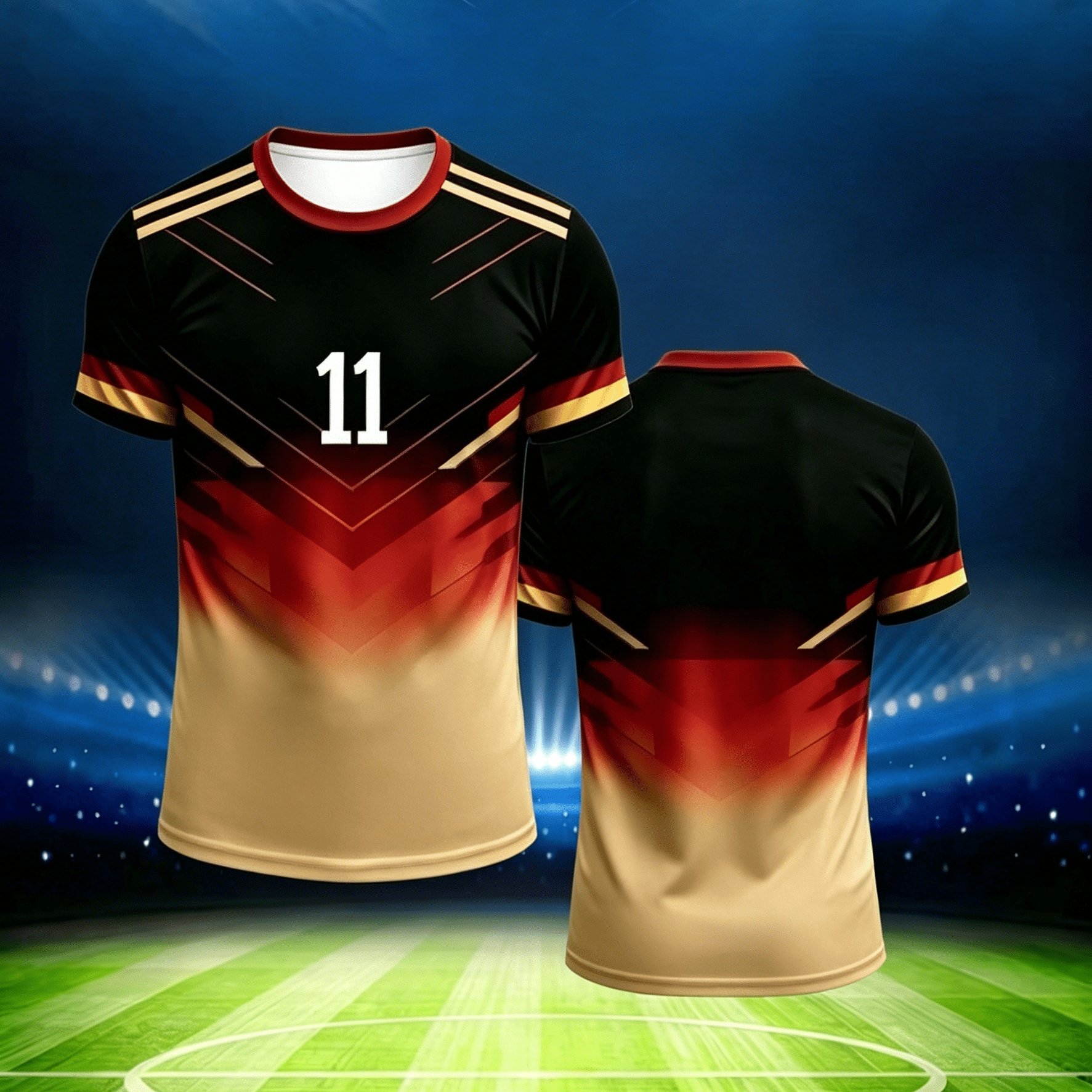 Image of Summer Men's German Gradient Soccer 11 Print Short-sleeve T-shirt, Breathable, Comfortable And Slightly Stretchy, Regular Fit, Ideal For Streetwear, Sporty Trendy Style And Daily Casual Occasions