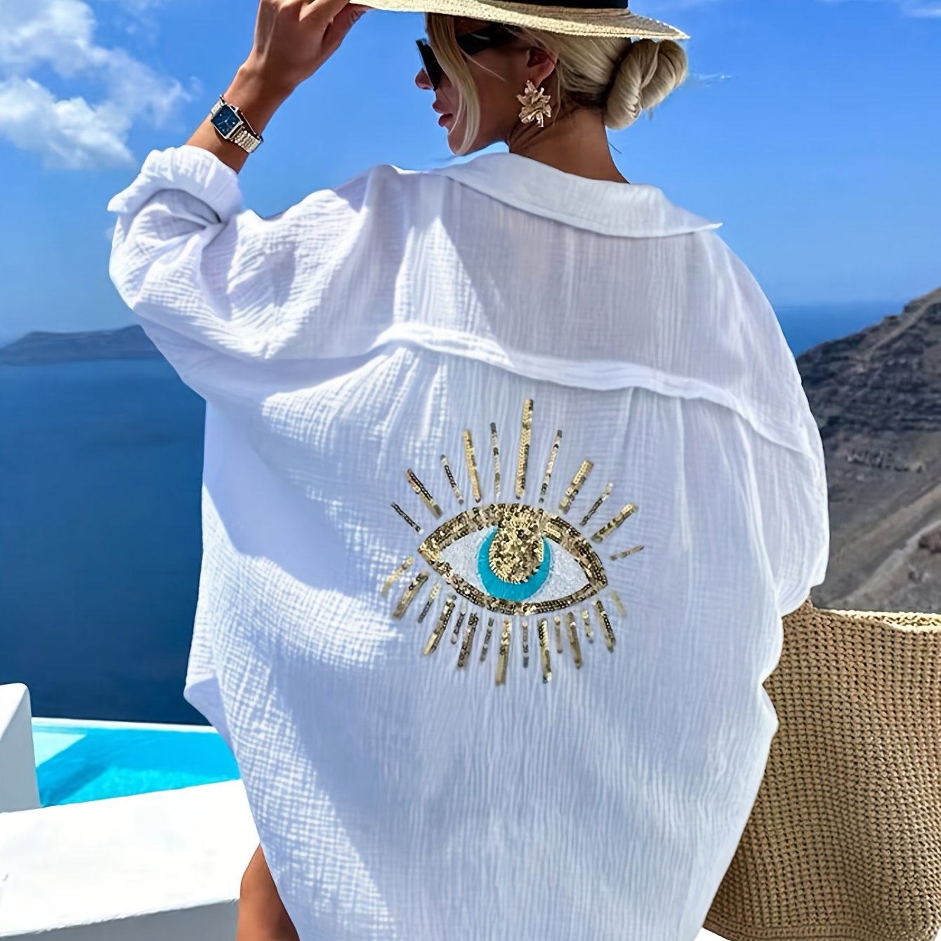 E-shop Modisches Frühling/Sommer elegantes Damen-Langarmshirt im französischen Stil mit lockerer Passform Ösen-Detail auf dem Rücken