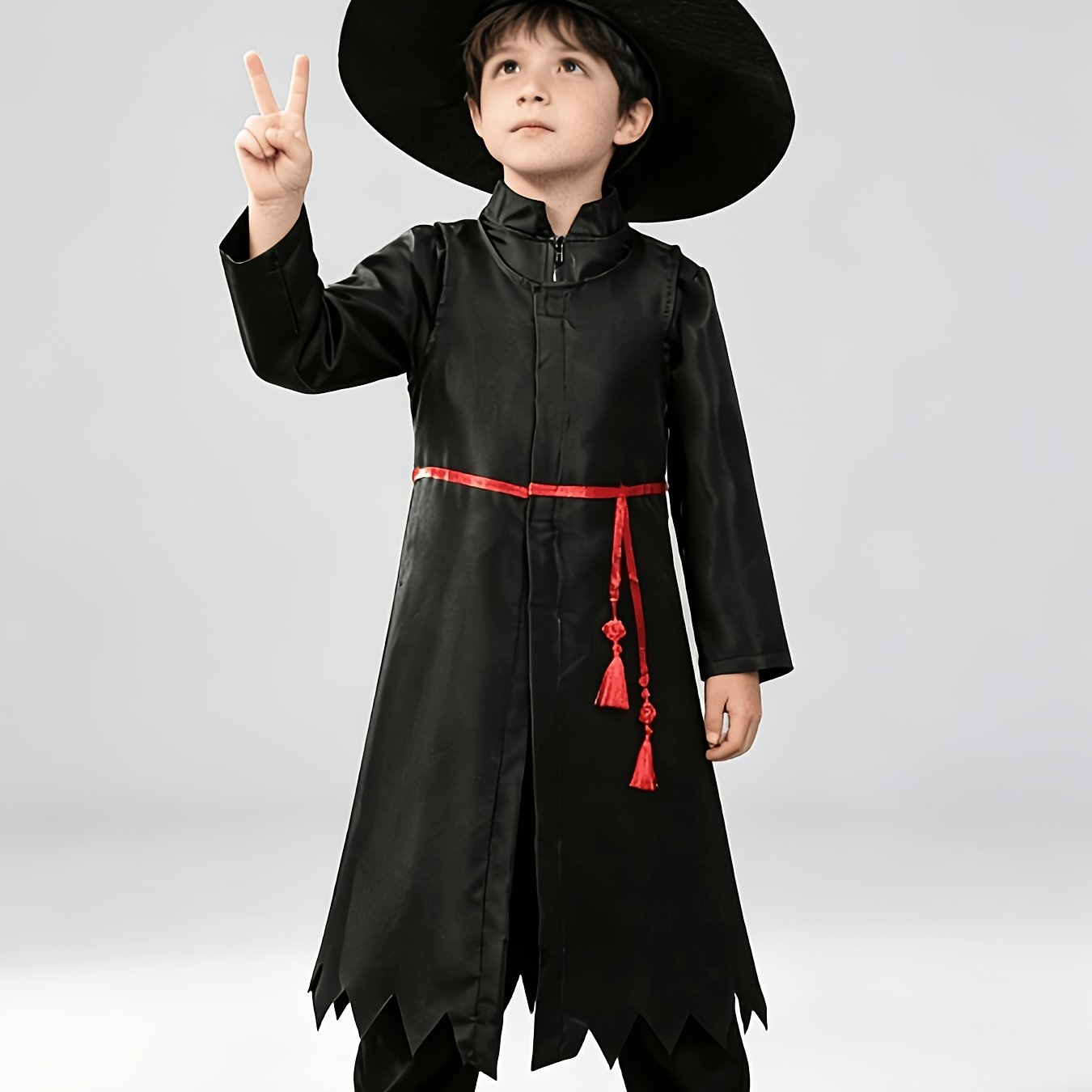 Image of Black Performance Outfit: 1 Jacket And 1 Zip-up Cardigan And 1 Pair Of Trousers And 1 Hat. Suitable For Halloween, Christmas, And Festival Parties Attire