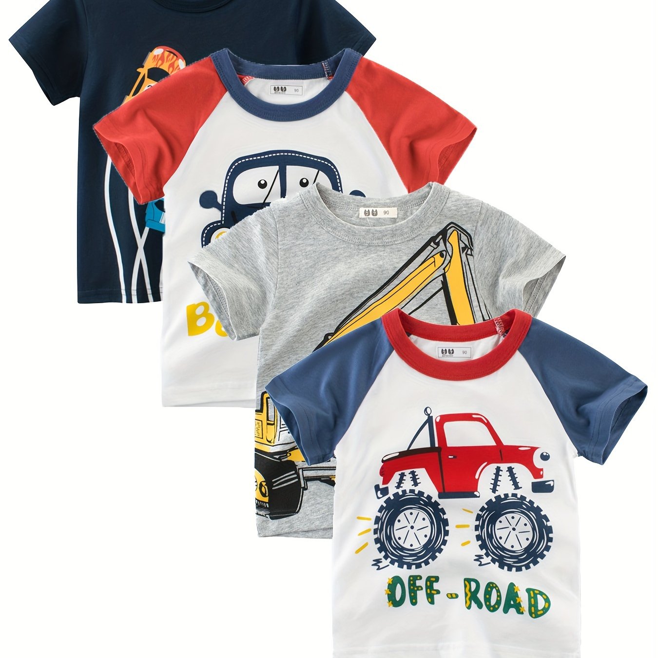 Set Of 4 Summer Short-sleeve T-shirts For Boys, Baby Clothes, Basic Tops