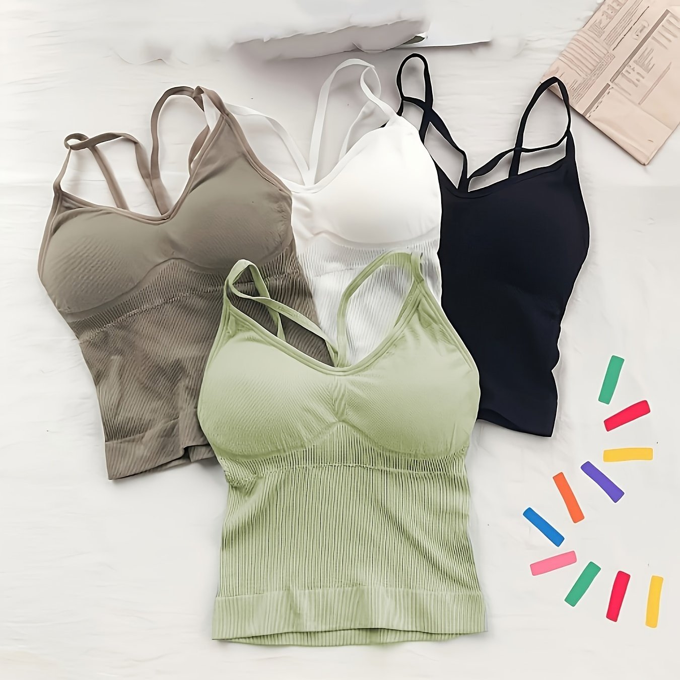 E-shop 4-teiliges Set Rückenfreier BH Lingerie Cami Tank Top Inner Camisole Bustier Brustpolster Sexy Basis Layer Top Damen