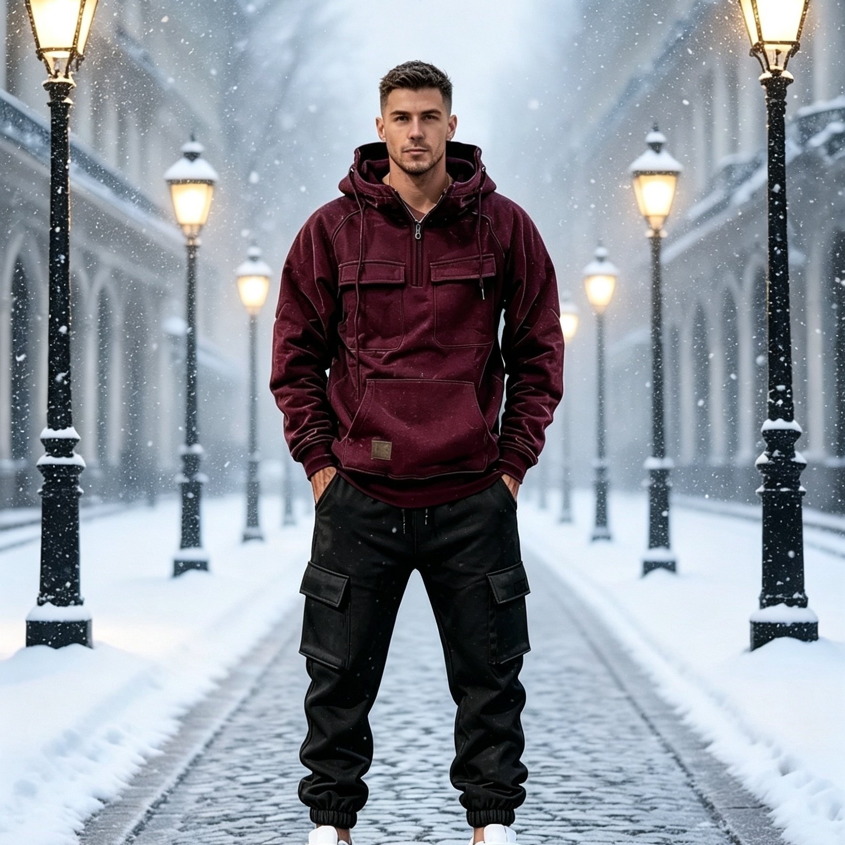 TEMU Men's Winter Half-zip Pullover Sweatshirt And Sweatpants Set, Long-sleeve Hooded Pullover Sweatshirt With Multi-zip , Men's Leisure Set