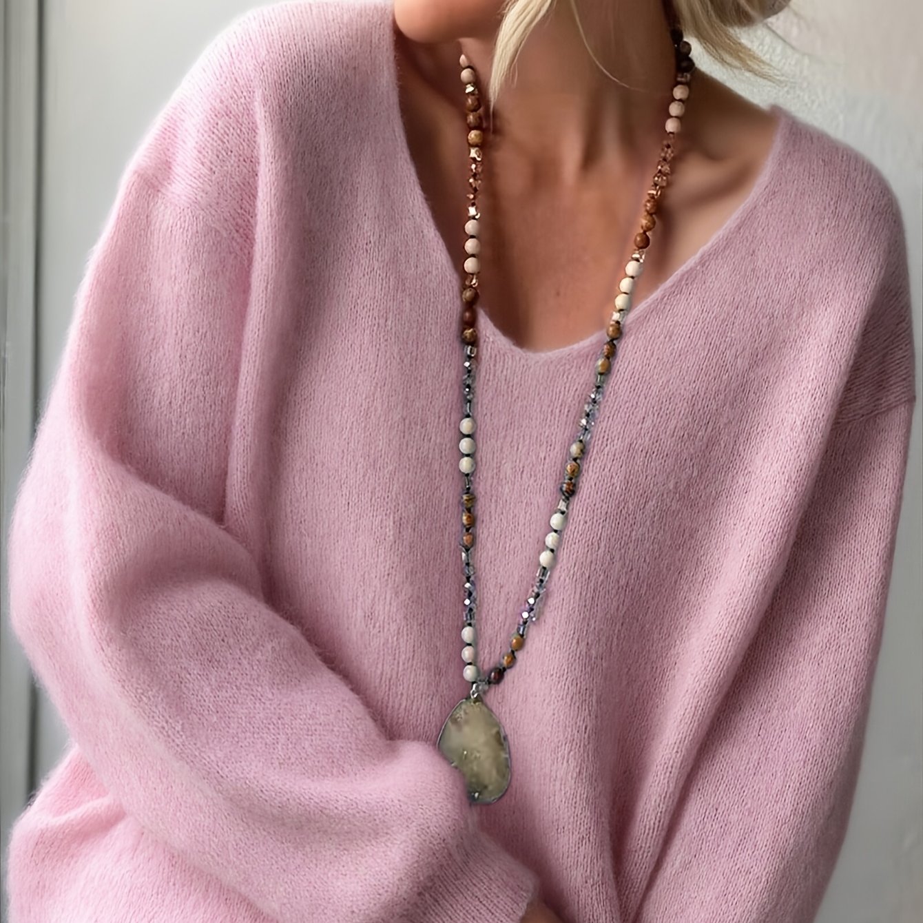Image of -neck Soft Sweater For Women, Loose-fit Drop-shoulder Top, Gentle Style Upper Garment, Lazy-chic Loose Sweater, Soft Wool Fabric, Versatile Long-sleeve Base Layer