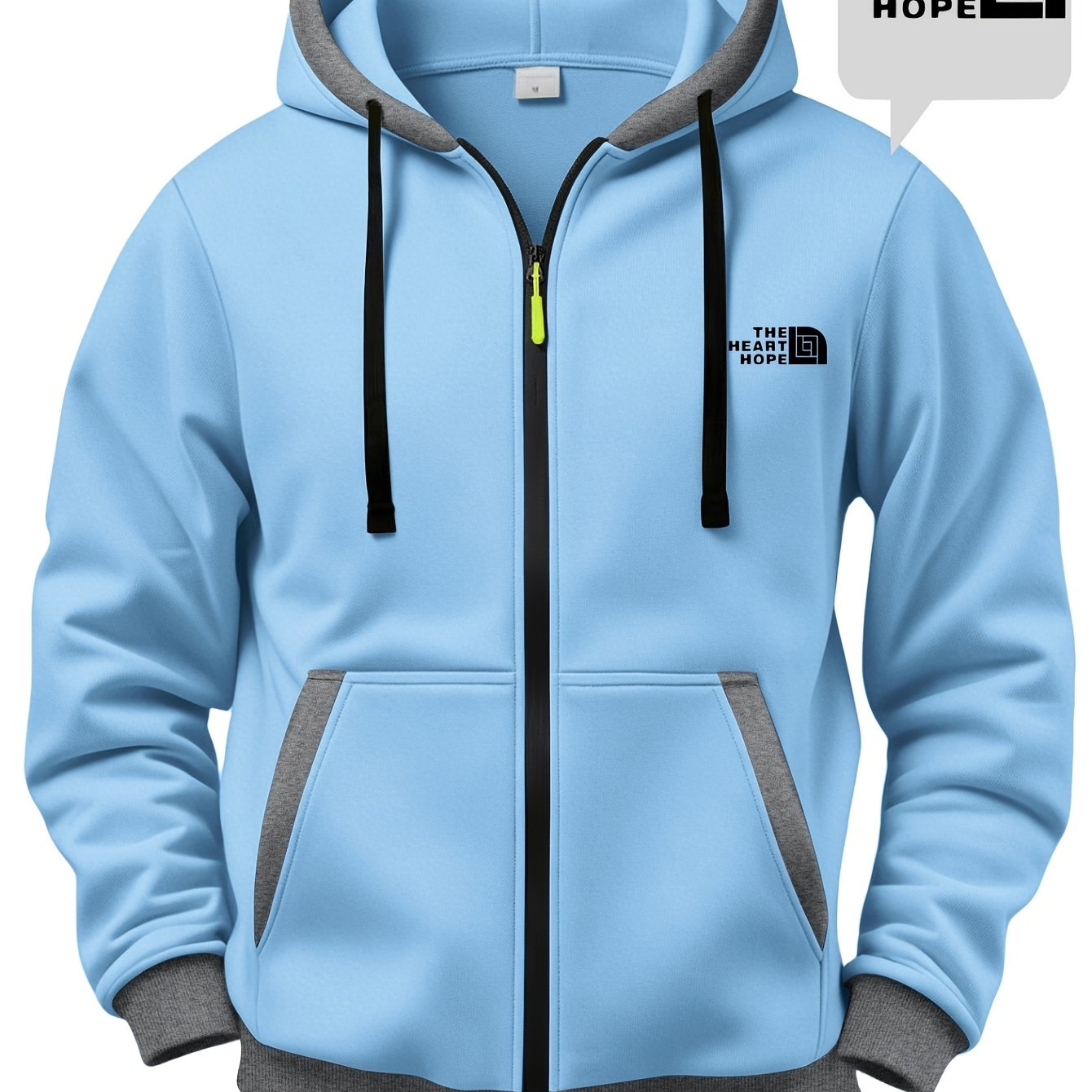 TEMU Men's Color Block Hooded Cardigan Sweatshirt, Style With Letter Print Chest Design, Casual Jacket Outerwear, -lined Warm Long Sleeve Top For