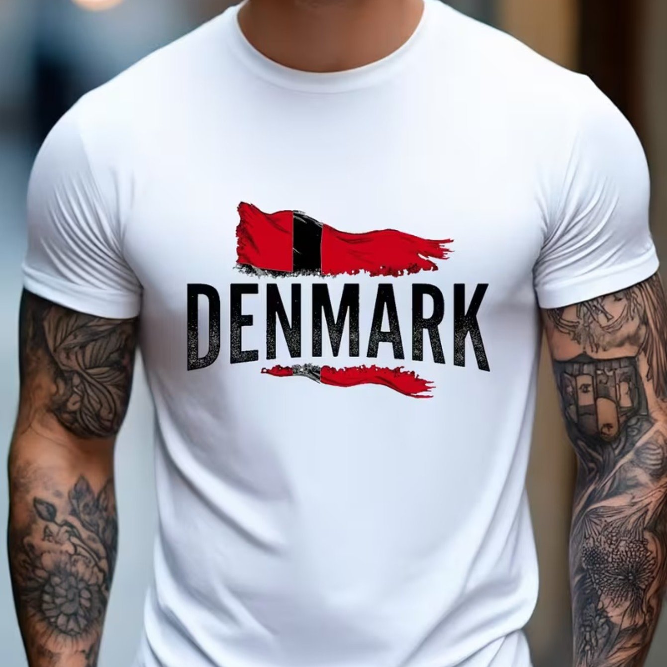 TEMU Men's Printed T-shirt Denmark Danish Flag Print Danish Spirit Distressed Texture Niche Personality Casual Breathable Daily Street Style Top