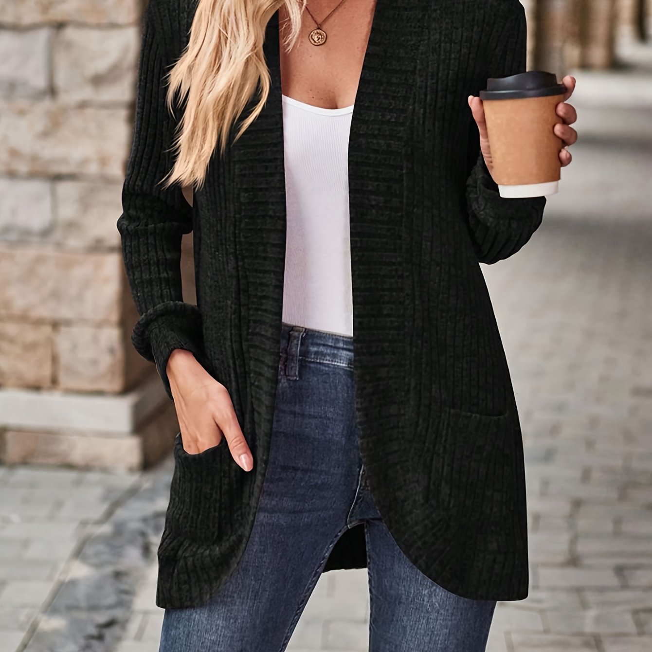Women's Elegant Cardigan - Long Sleeve Open Front Sweater Coat, Soft Stretchy Fabric, Chic Outerwear For Fall/winter, Everyday & Formal Events, Cardigan Sweater, Winter Clothing, , Stylish Coat