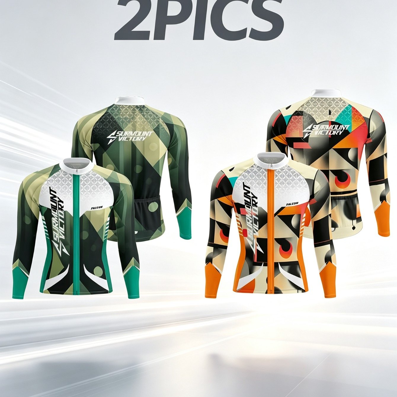 Image of 2 Pcs Men's Long Sleeve Cycling Jerseys, Quick-dry Breathable Road Bike Shirts, And Color Schemes