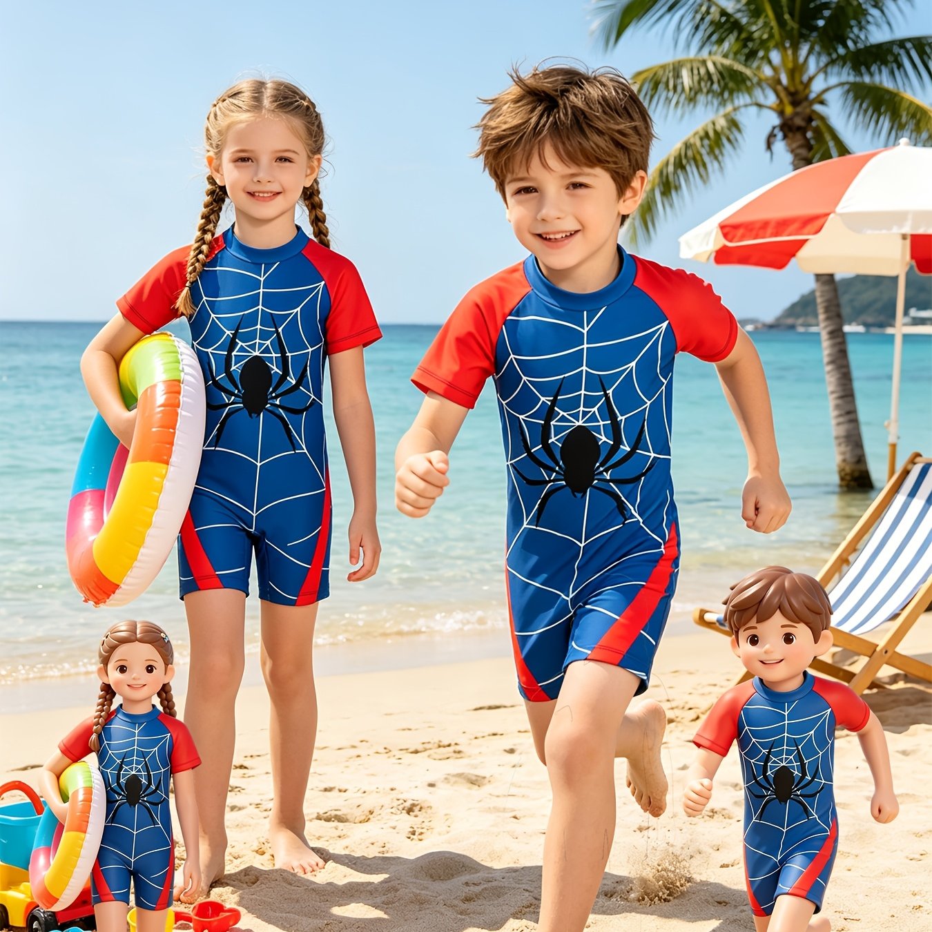 Image of Spider Print Boys' Spring/summer Beach Casual 1pc Swimsuit