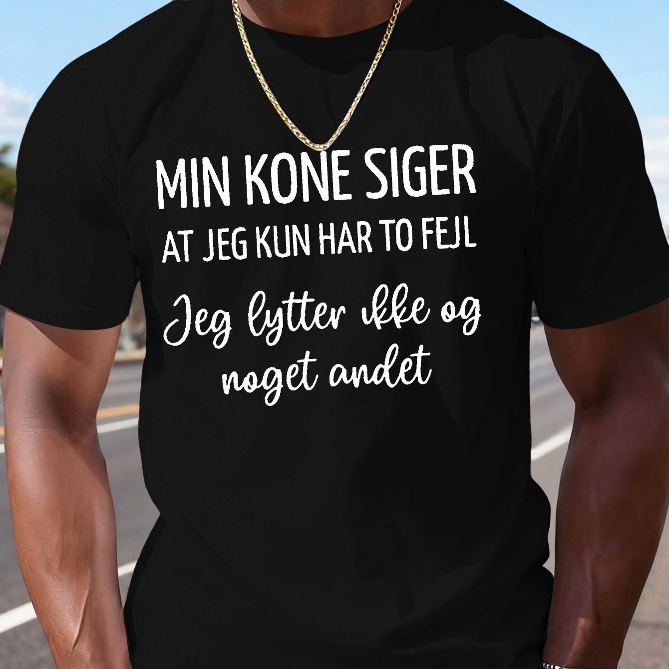 TEMU Men's Funny Danish T-shirt - "" & "look For The Bad Side" Danish Sayings, Casual Round Neck Summer Top, Machine Washable Danish Apparel For
