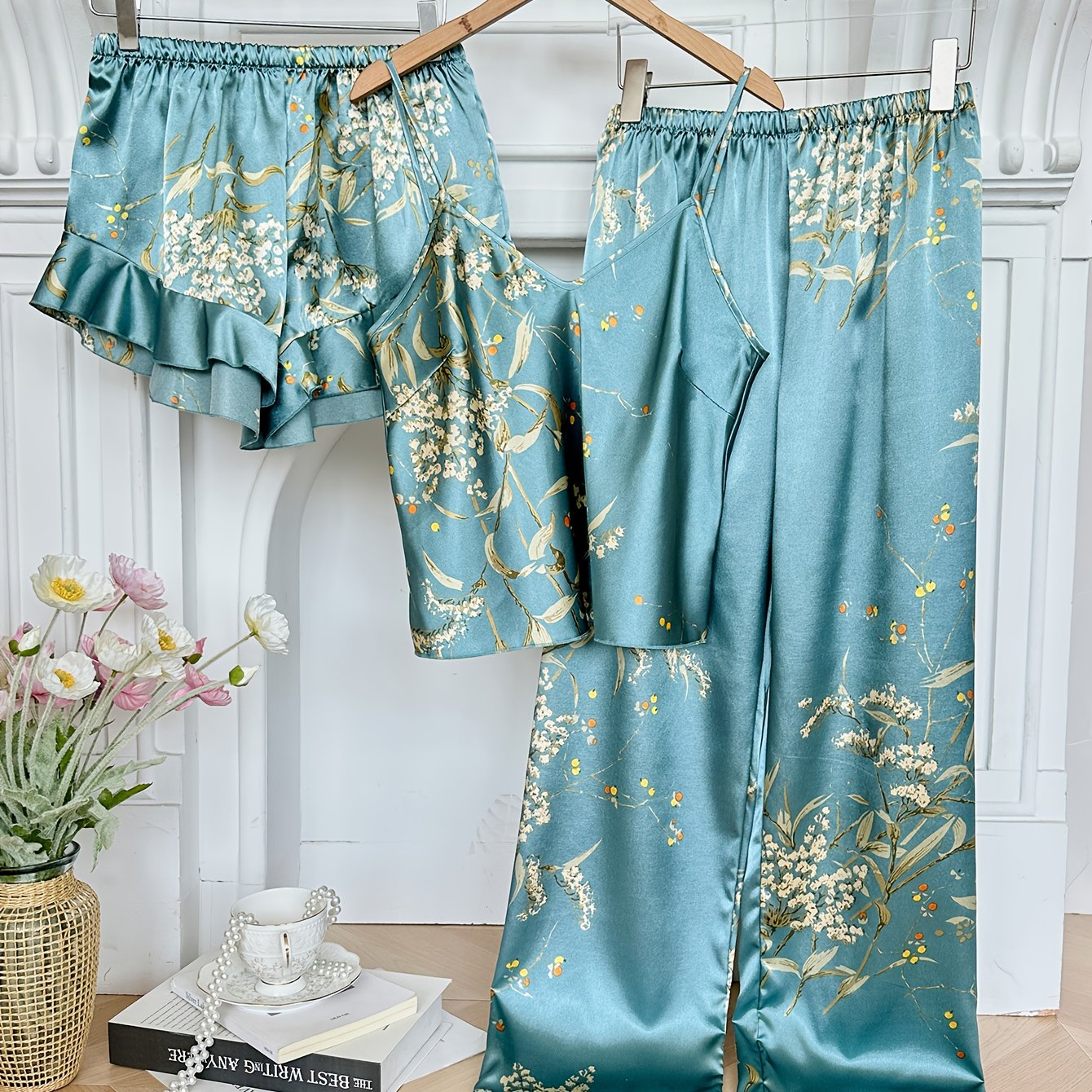 TEMU Ensemble Pyjama Femme Grande Taille à Imprimé , 3 Pièces (Shorts et Pantalon) pour Toutes Saisons