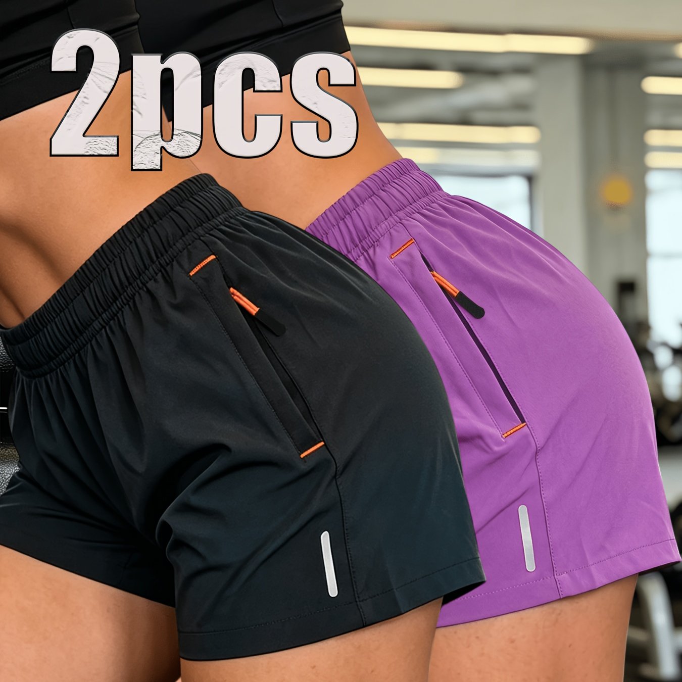 TEMU 2 piezas de nuevos pantalones cortos deportivos para mujer con bolsillos de cremallera - Tejido y transpirable, adecuados para correr,