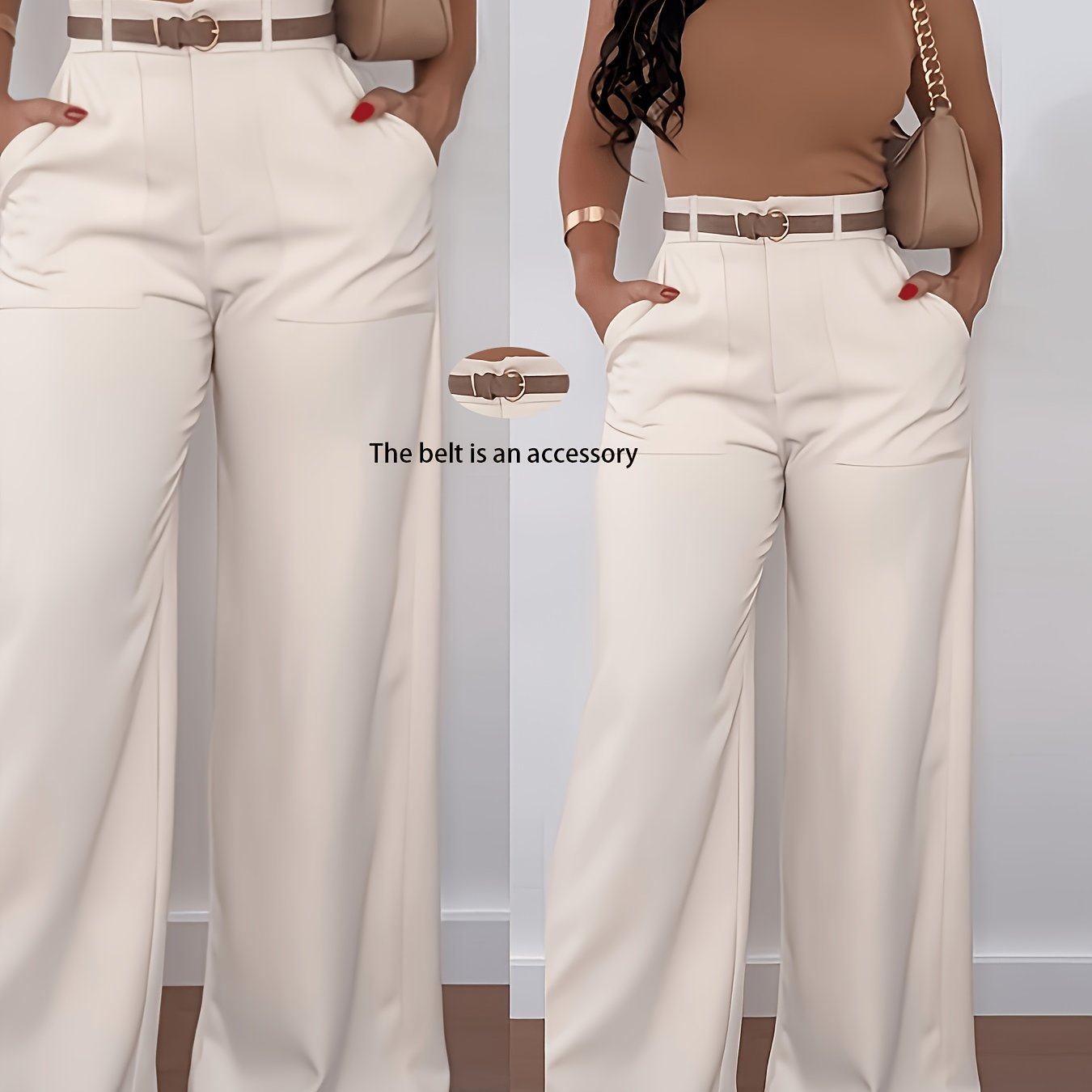 TEMU Women's Long Pants, Solid High-waist Wide-leg Casual Elegant Trousers ( -free) And [tamlane]