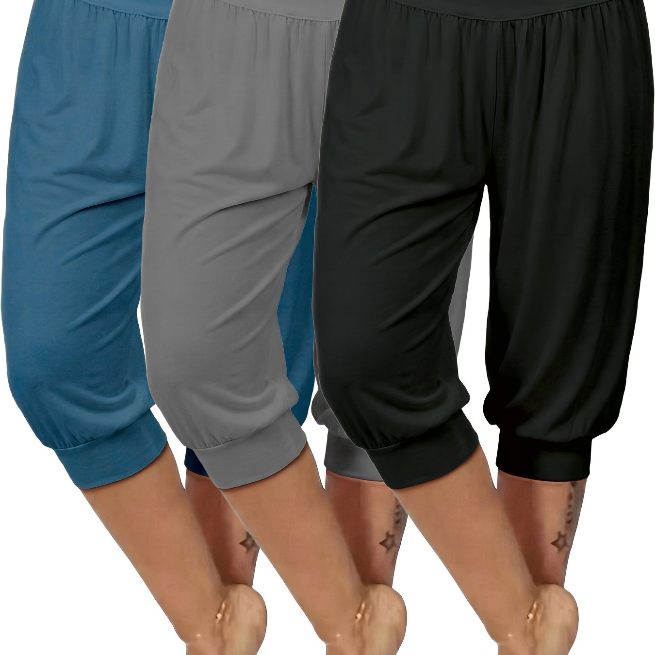 Image of 3pcs Set Standard Size Women' Outfit, Women's Fashion Capri Pants, Solid Color European/american Harem Jogger Pants
