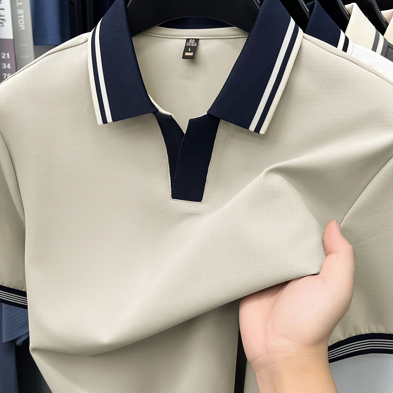 TEMU [shule Water Obm] Summer Men's Short Sleeve T-shirt, Contrast Striped Casual Versatile Top, Mid-age Men's Short Sleeve Collared Shirt (72616)