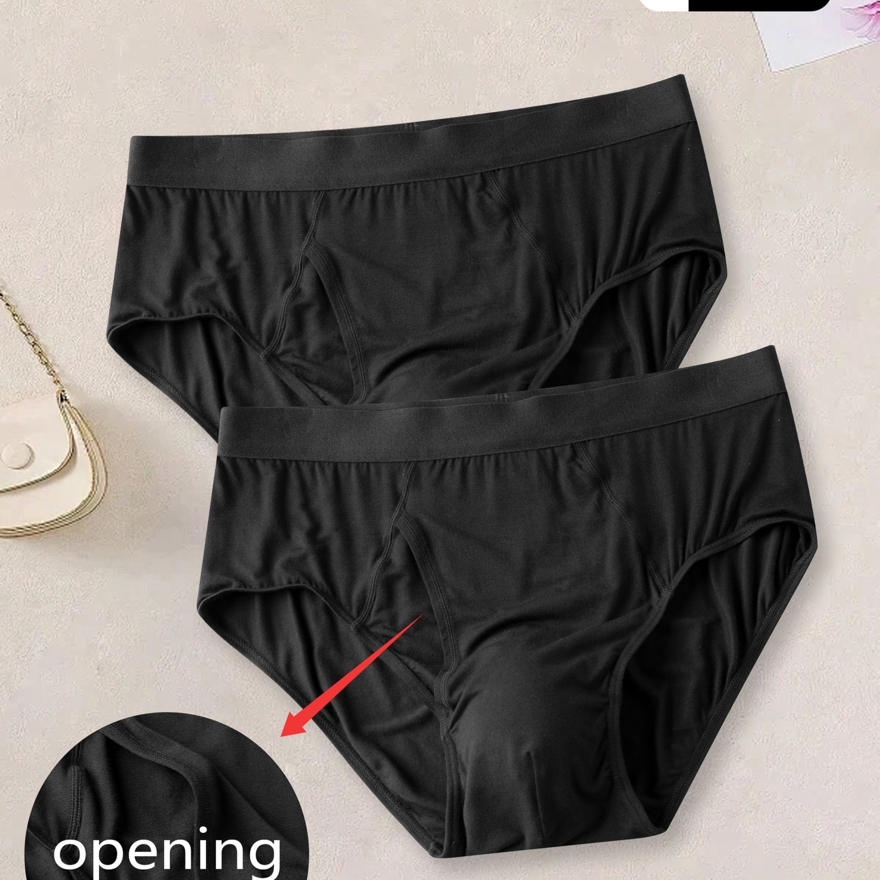 TEMU 2pcs Solid Soft Men's Briefs, With Open Fly, Soft Breathable Underwear, Elastic Waistband, Comfortable, White-triangle Briefs-machine Washable