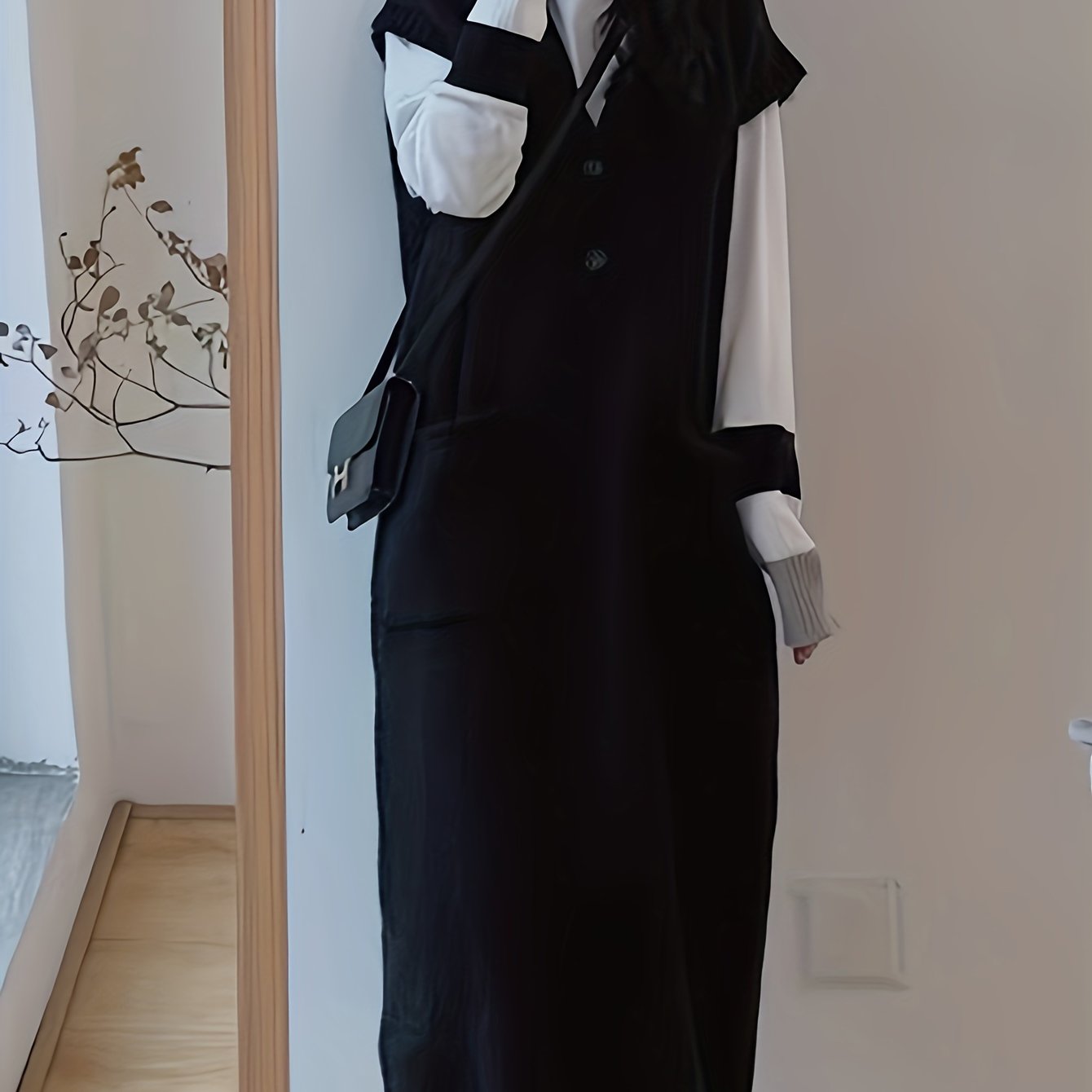 TEMU Women's Loose Vest Dress Vest Mid-length Wide Sweater Dress Women's Long Lazy Style Loose V-neck Vest Dress Korean Version Slim Coat Mid-length