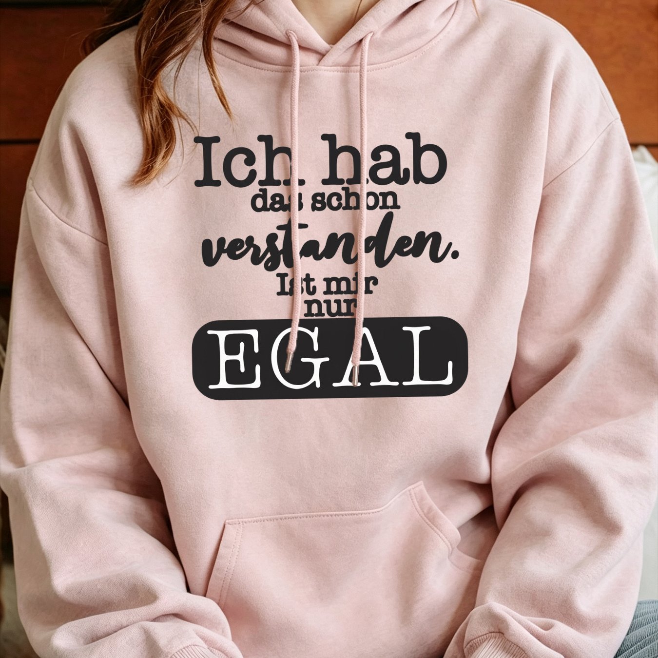 Image of Autumn Winter Women's Loose Fit Hoodie With Y2k Retro German Text Print 'egal' And Drawstring Hood, Casual Pullover Top