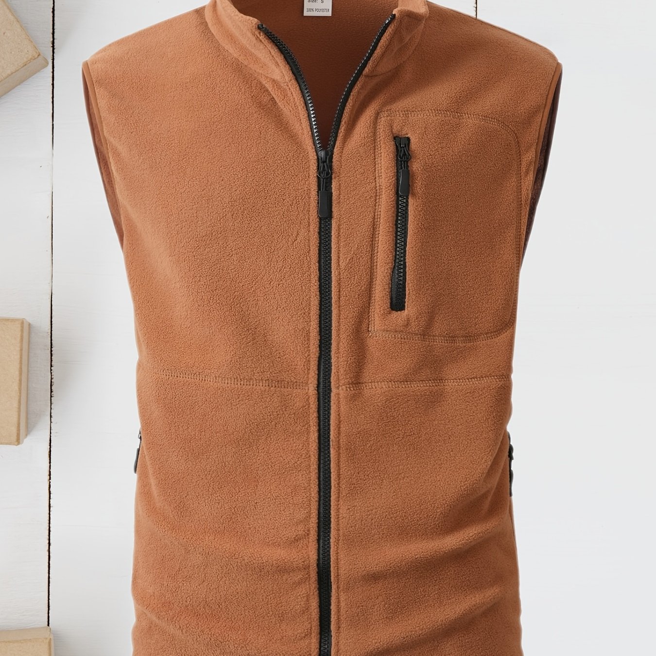 TEMU Obm Men's Winter Warm Vest For Autumn And Winter, Collar Zipper Closure, Multi-pocket Utility Style, Comfortable And Durable, Essential For