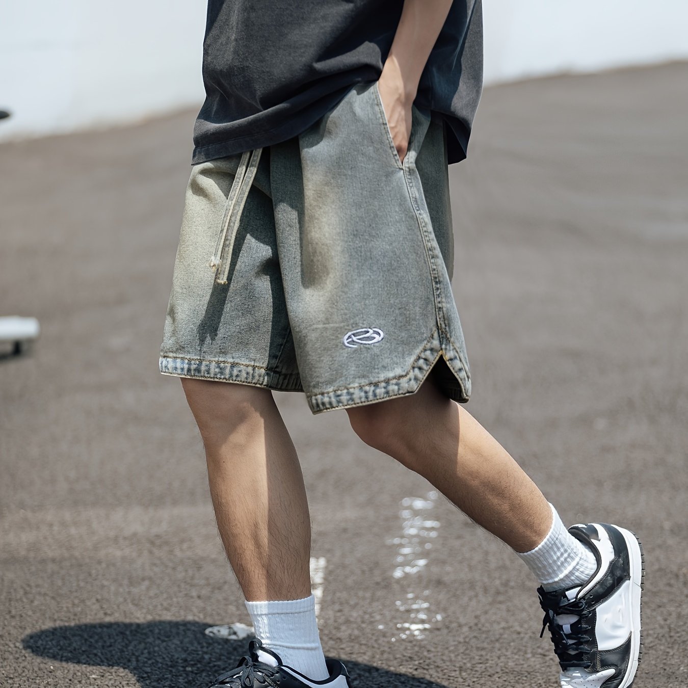 TEMU 【メンズ】レトロ デニム ショーツ - スフィット、調節可能、和製刺繍入り、夏ライン
