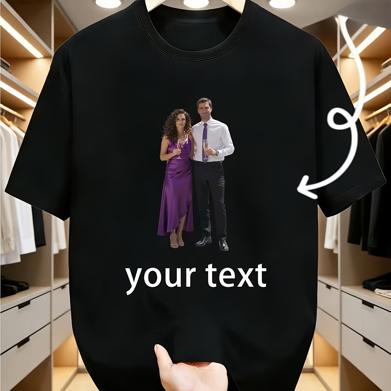 Image of Customized Photo Couple Print And White T-shirt Men's Universal Casual Short Sleeve Top Personalized Text Design