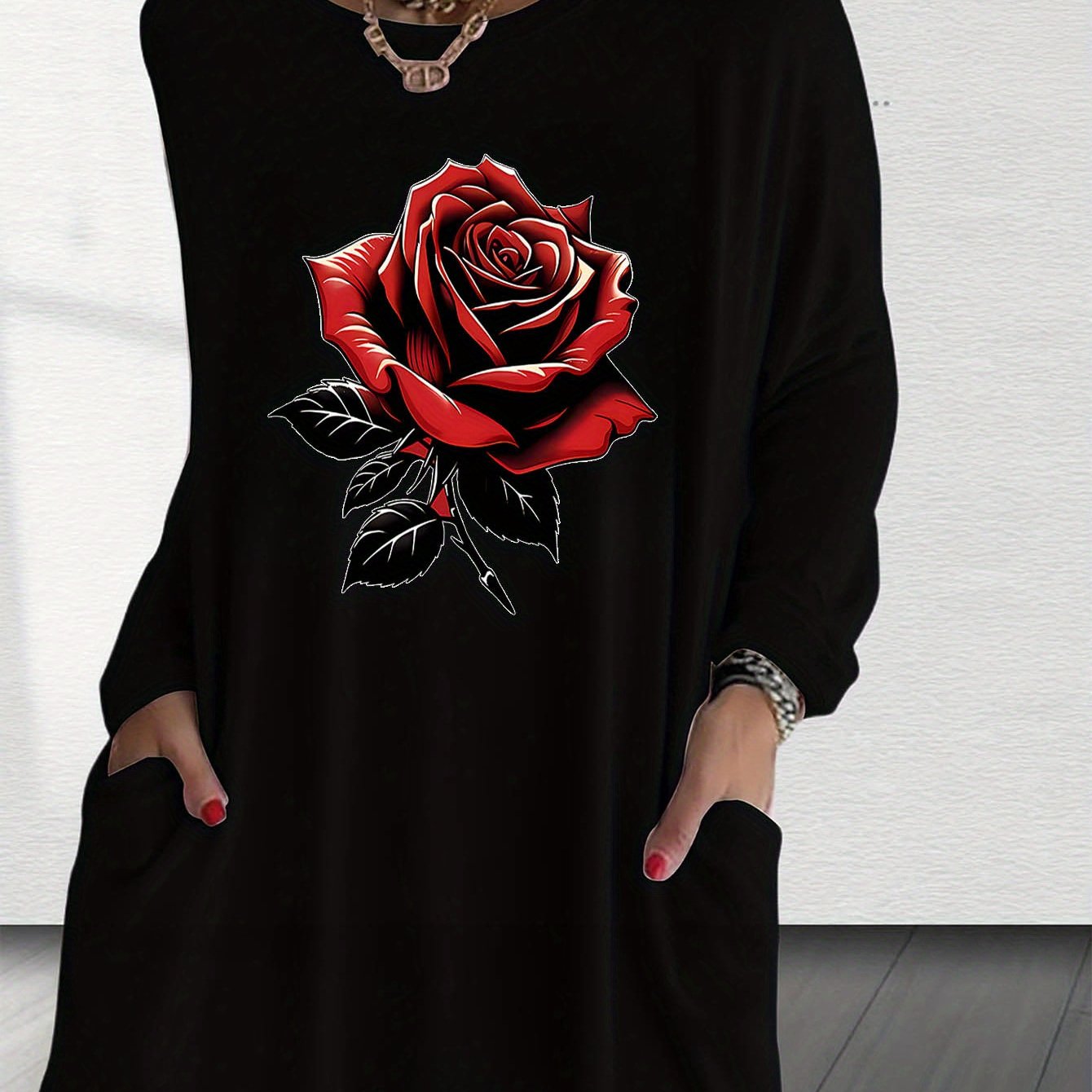 TEMU Women's Casual Long-sleeved, Fashionable And Easy Round Neck Long Top, Printed With Exquisite Letter Animal Patterns, Casual , Machine Washable,