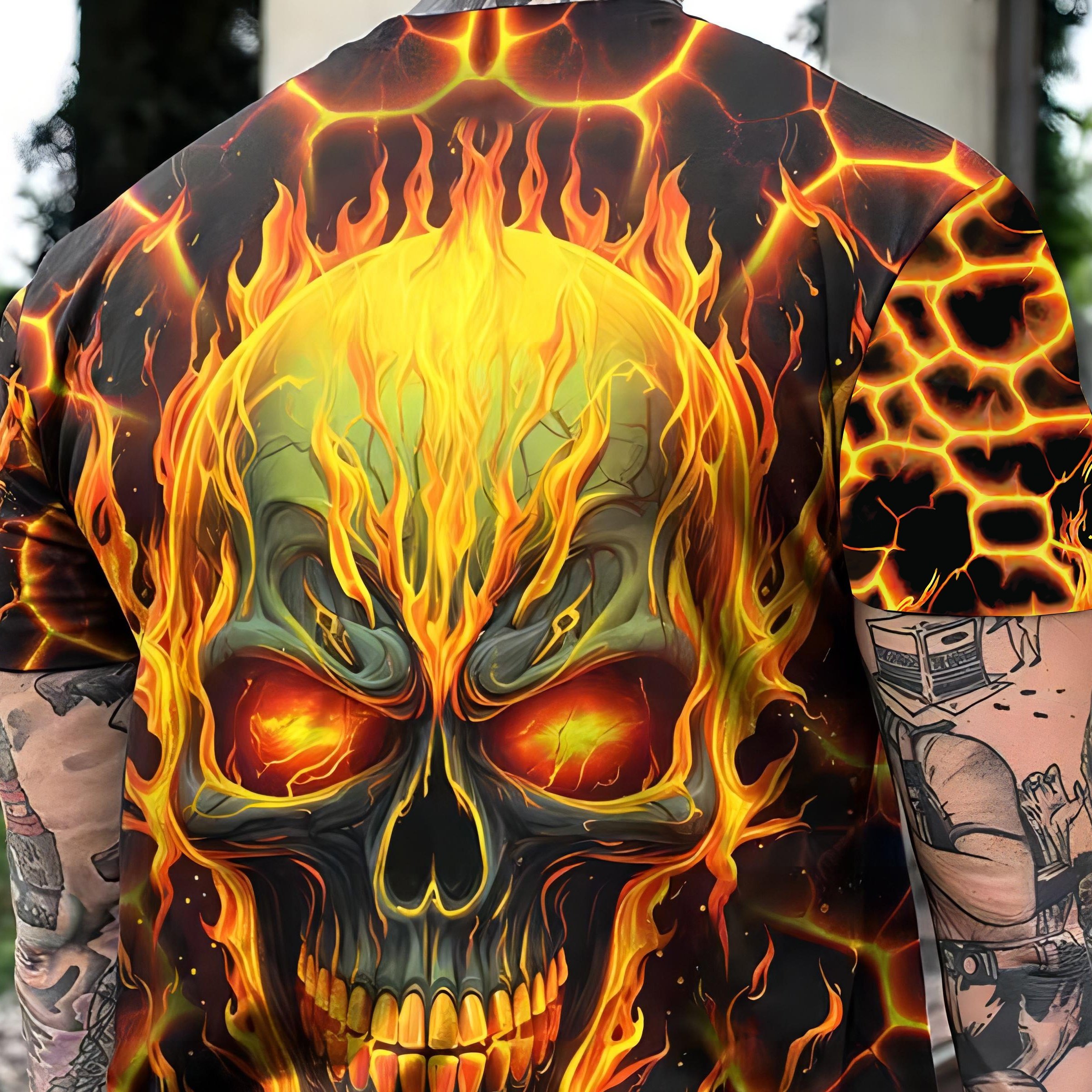 Image of Vibrant Fashion Skull 3d Digital Pattern Printed Men's Graphic T-shirt, Halloween Casual And Comfortable Top, Short-sleeve Pullover, Ideal For Men's Summer Outdoor Wear