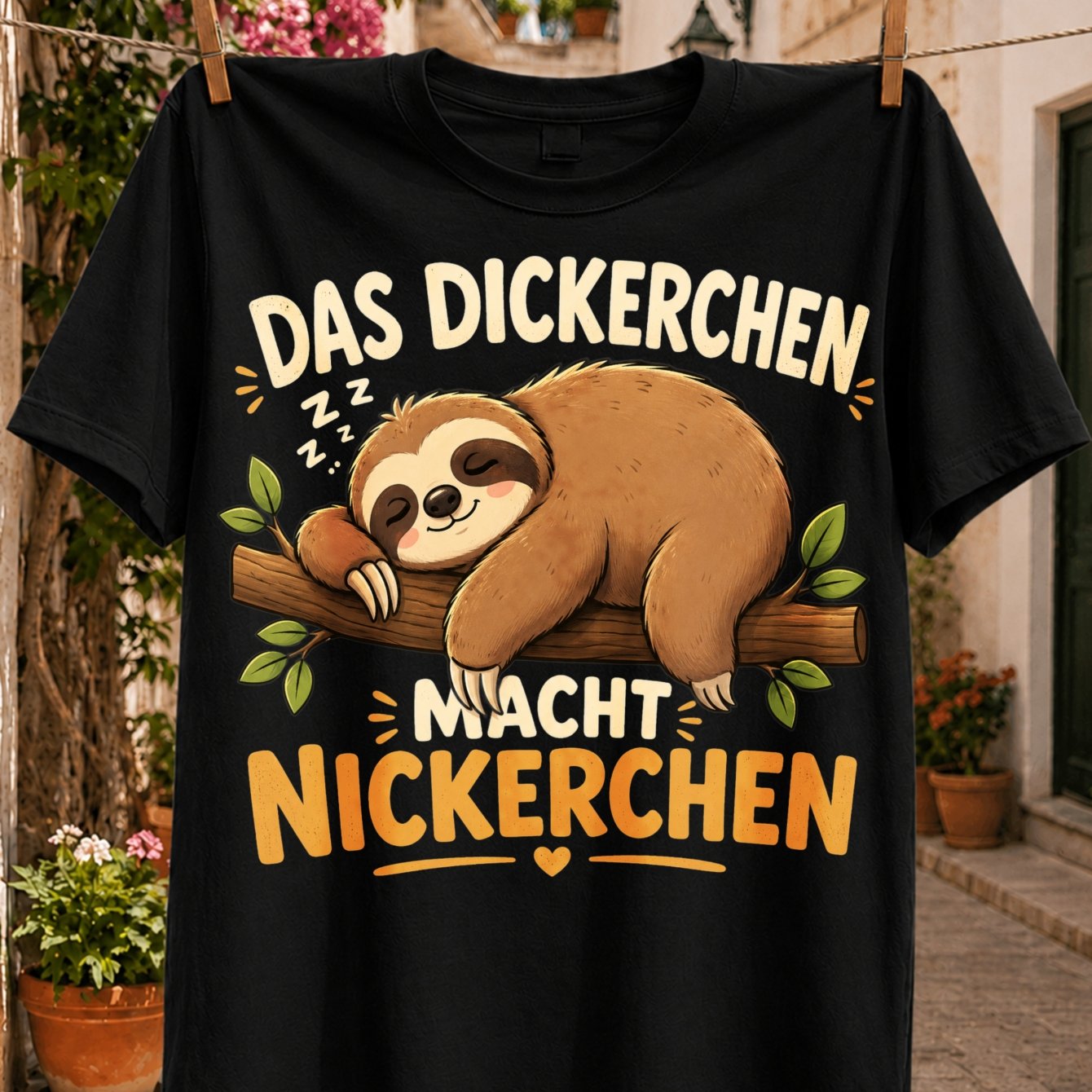 TEMU Plus Size Men's And Unisex German Sloth T-shirt - "the Chubby 1 Takes A Nap" Quote With Cute Sloth Print, Casual Round Neck Tee Suitable For ,