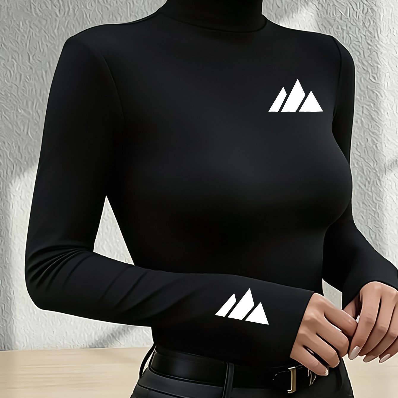 TEMU Printed Long-sleeved T-shirt, Women's Half-high Collar Thickened Slim-, Slim And Base Shirt, New Women's Warm Long-sleeved Top - Elastic Casual