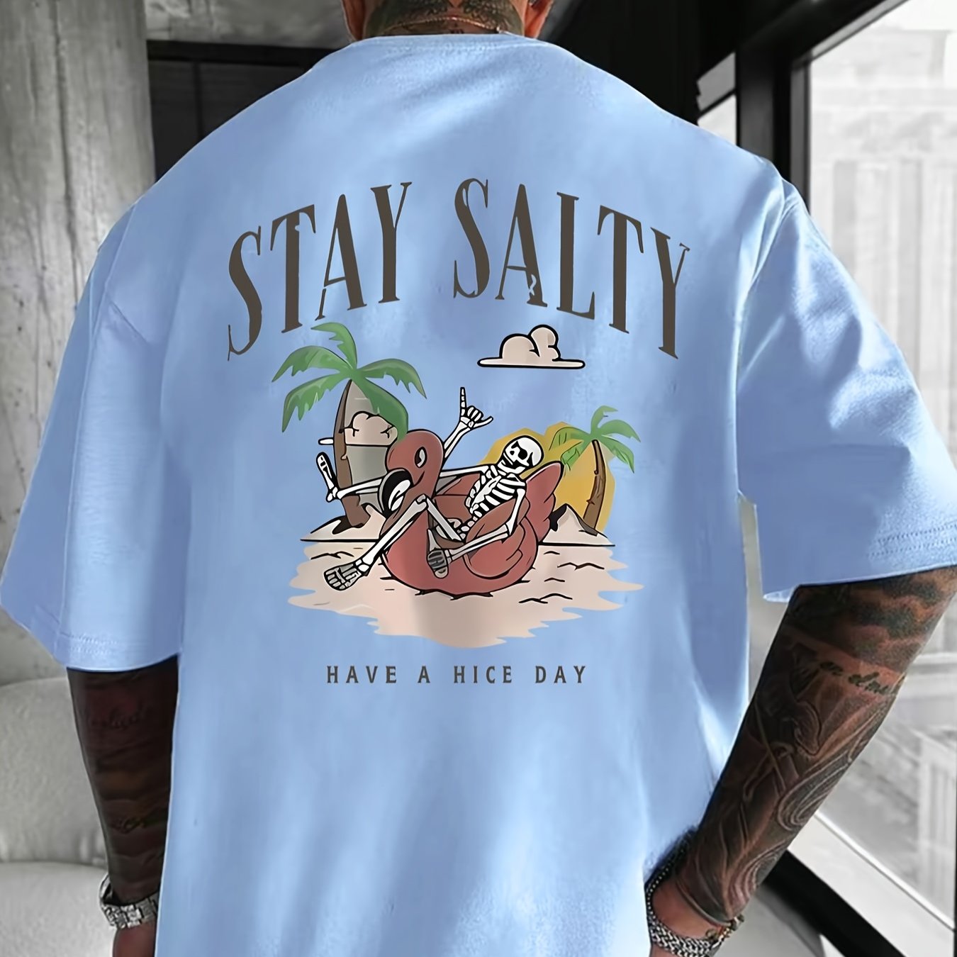 TEMU Men's Round Neck Short-sleeve T-shirt With Letter Print, Casual Summer Activities