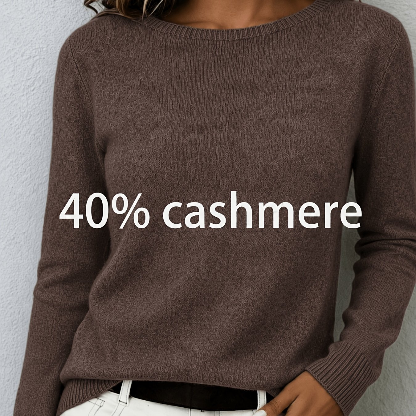 TEMU Women's 40% Cashmere Sweater - Soft Round Neck Solid Color -compatible Base Layer Top | Suitable For , Hand Washable Cashmere- Sweating Layering