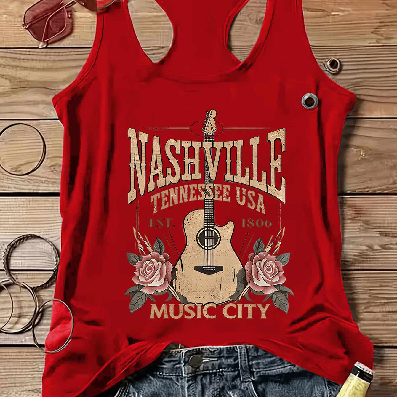 TEMU Nashville, Tennessee, Usa Tank Top - Sleeveless Solid Color Casual Summer And Spring Essential Women's Apparel, , Breathable Fabric,