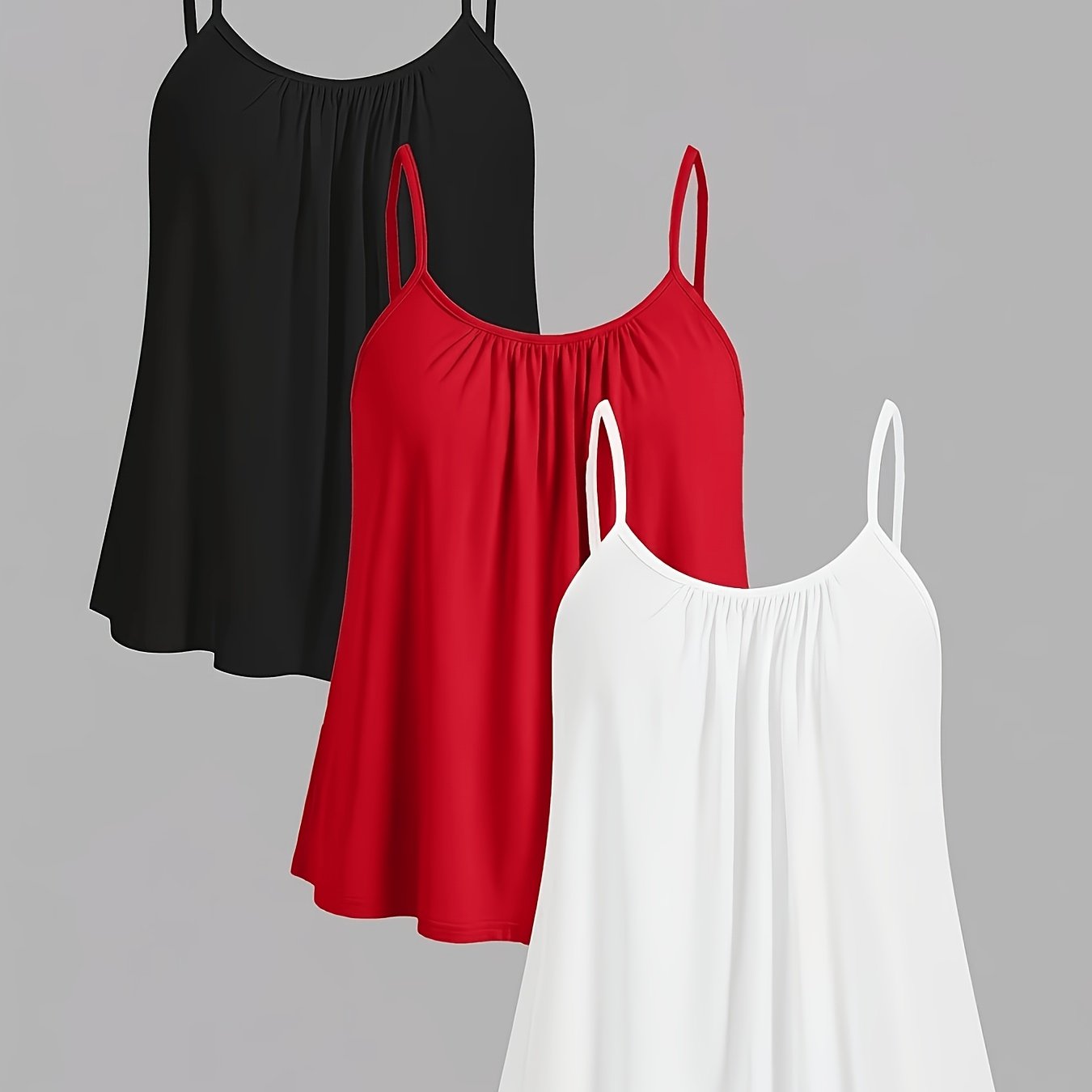 TEMU Summer Women's 3pcs Set Ruched Spaghetti Strap Loose Fit Casual Tank Tops