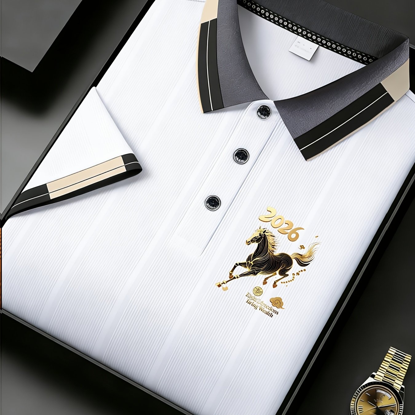 Image of Obm /summer Men's Short-sleeve Shirt, Random Texture, Business Casual Fashion Men's Jacquard Lapel Golf Shirt