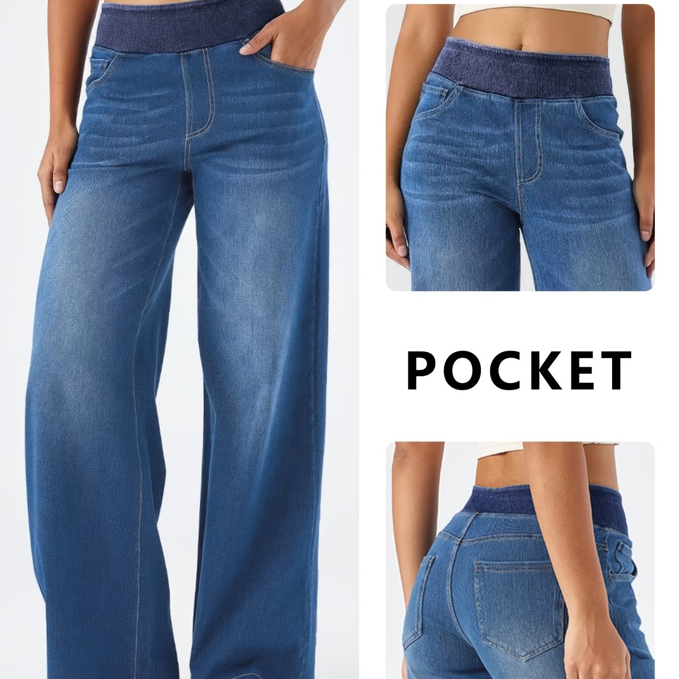 Image of Fashion Elastic; Soft Jeans; Elastic Yoga, Elastic High Waist; ; Denim; Straight Leg Pants Women; New; Drape; Straight Wide Leg Pants Women