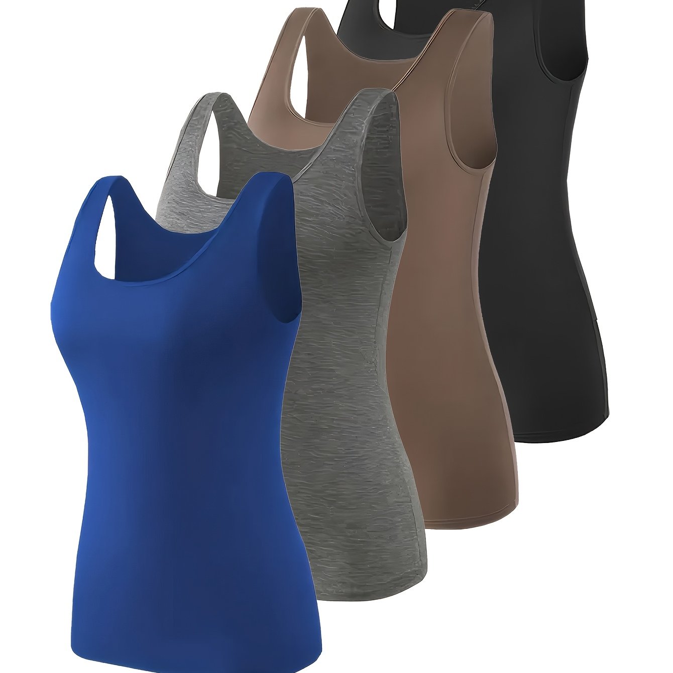 TEMU 4pcs Set Women's Summer Solid Color Round Neck Tank Top,, Outdoor, Multi-functional, Versatile, Top