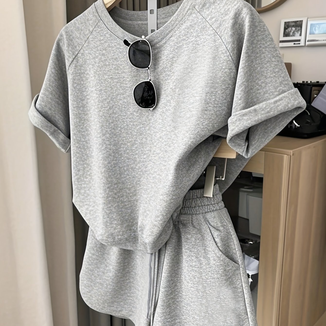 TEMU 2025 Summer New Women' Set Short Sleeve Top+shorts Set