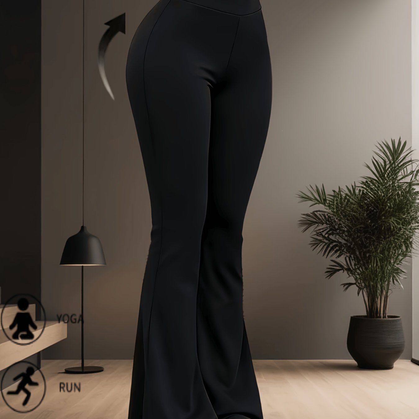 TEMU Women's Full-length Wide-leg Yoga Bell-bottom Pants - High-waisted Tummy Control Workout Leggings With Elastic Waistband, Gym Running Pilates