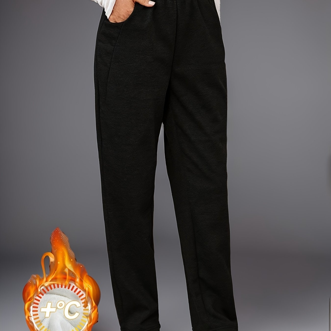 Image of Plus Size, Autumn/ Casual Straight-leg Pants With Stretch Waist, With Pockets, Wide-leg Trousers