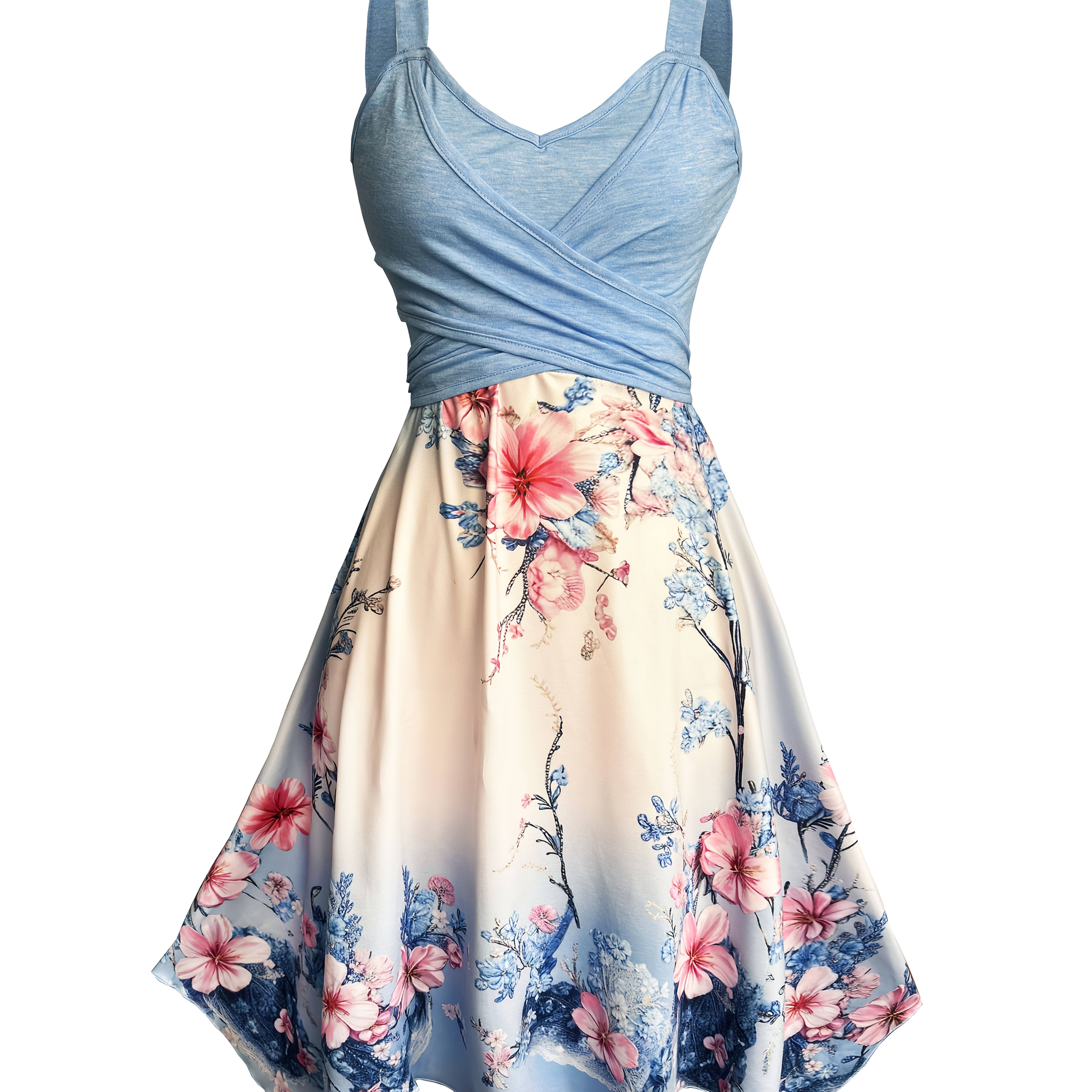 Image of Camellia Embroidered Beaded Floral 3d Print Cross Wrap Dress, Elegant Spring And Summer Garden Party Dress With Multicolor Placement Printing, Niche Designer Floral Print Skirt