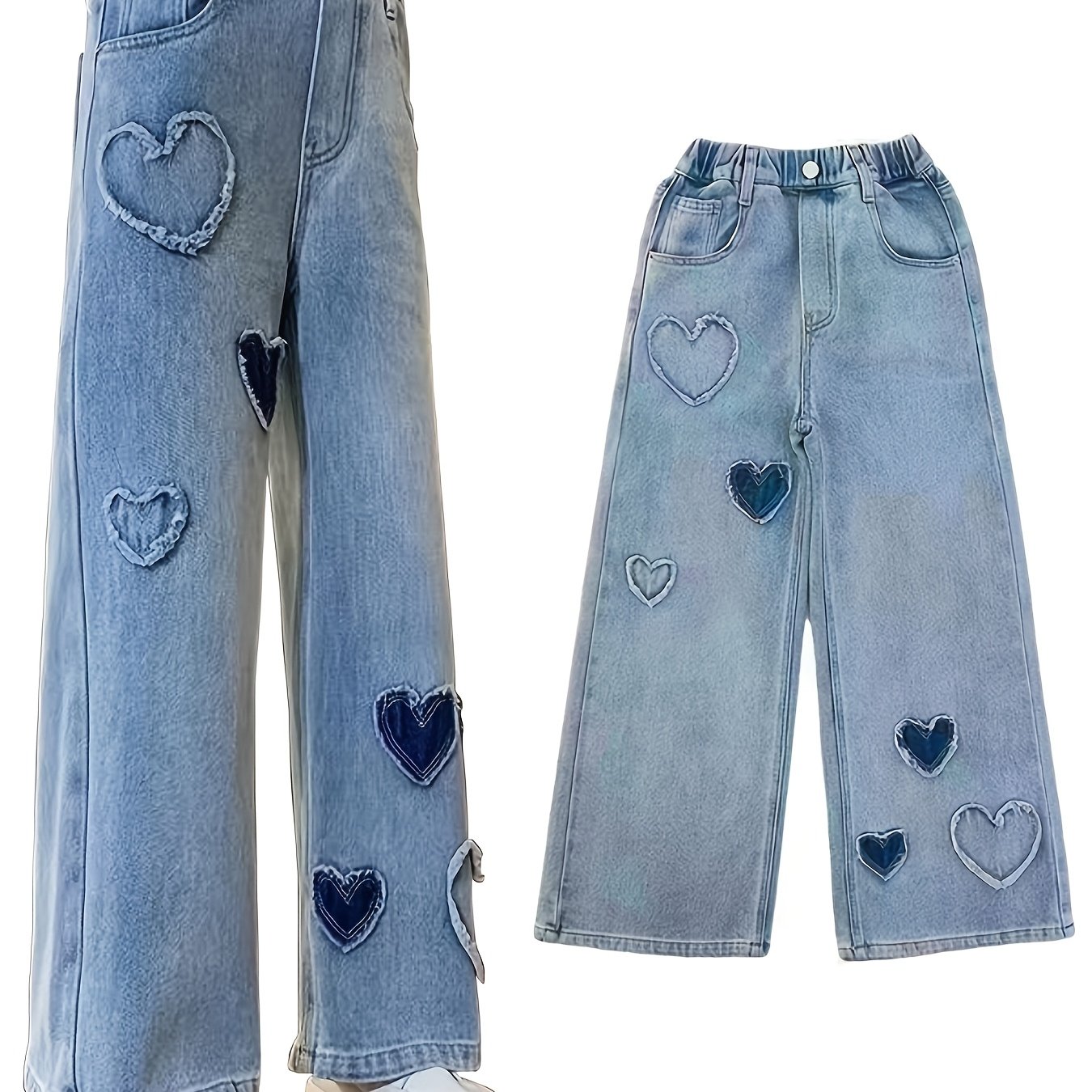 Girls' Wide-Leg Casual Straight Jeans