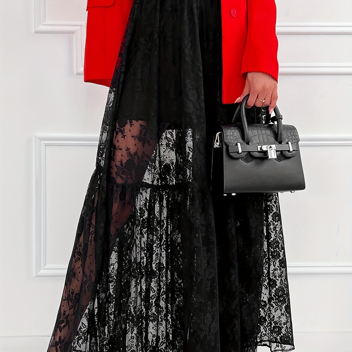 Lace Hollow Floral Elastic Waist Skirt