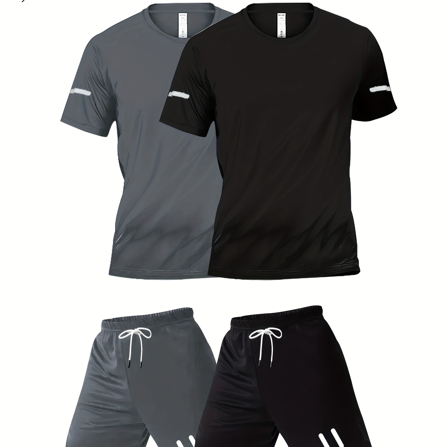 E-shop 2 Sets Bedrucktes Design Herren Freizeit Trainingsanzug Set, Schnelltrocknendes Atmungsaktives Herren Kurzarm Rundhals T-Shirt und Elastische